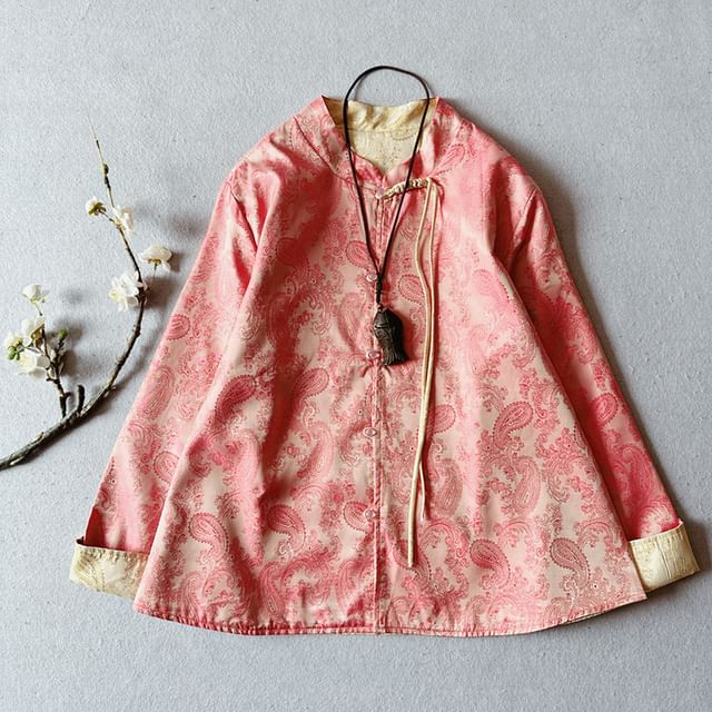 Traditional Chinese Stand Collar Paisley Jacquard Frog Buttoned Jacket