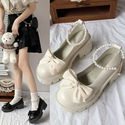 Heel Strap Platform Loafers Ankle Bow Chunky
