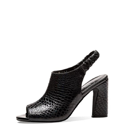 Leather Croc Heel Grain Chunky Faux Peep Toe Sandals