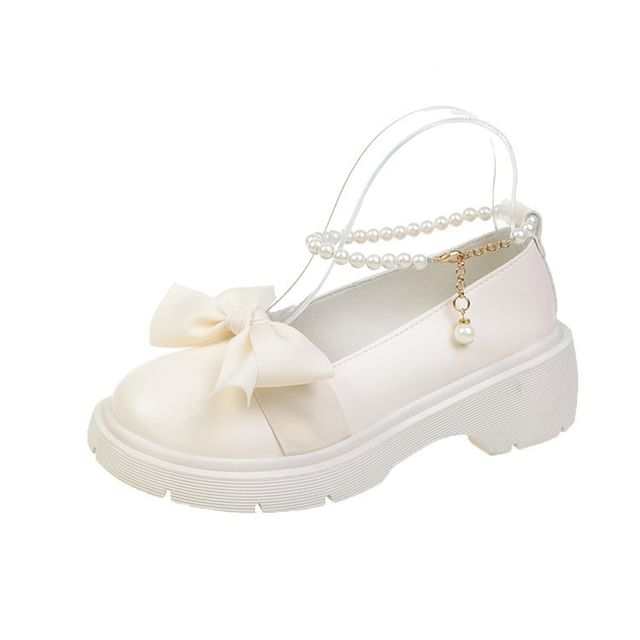 Ankle Loafers Platform Heel Chunky Strap Bow