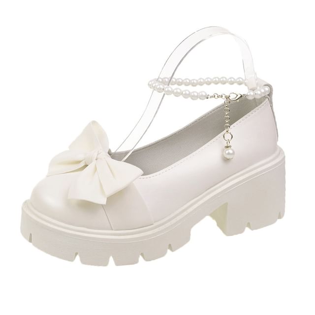Heel Strap Platform Loafers Ankle Bow Chunky