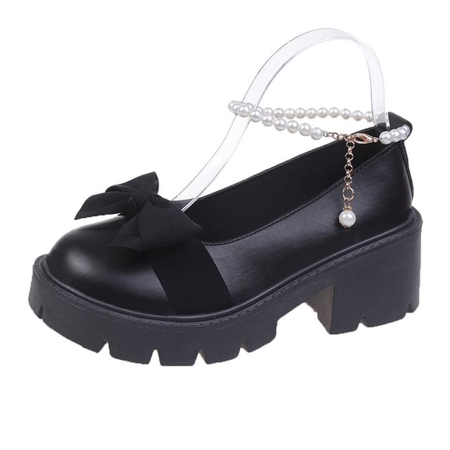 Heel Strap Platform Loafers Ankle Bow Chunky