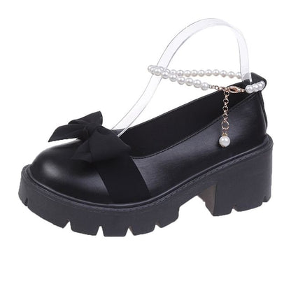 Heel Strap Platform Loafers Ankle Bow Chunky