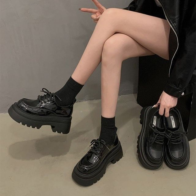 Heel Lace-Up Chunky Shoes Platform