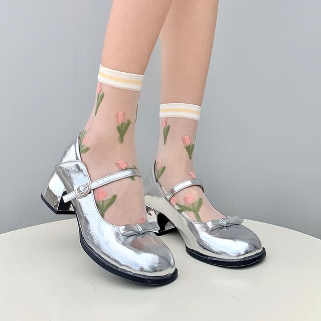 Floral Print Mesh Socks