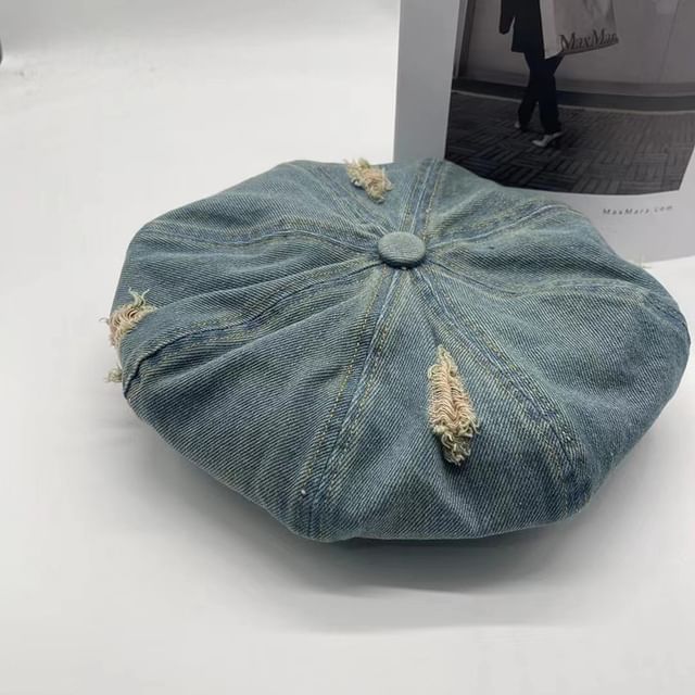 Denim Distressed Beret