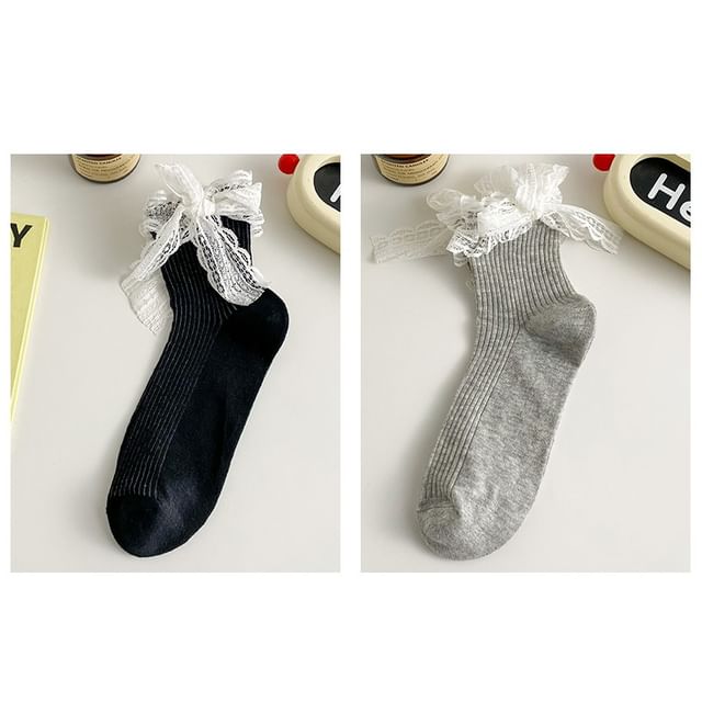 Plain Lace Ruffle Bow Socks / Set