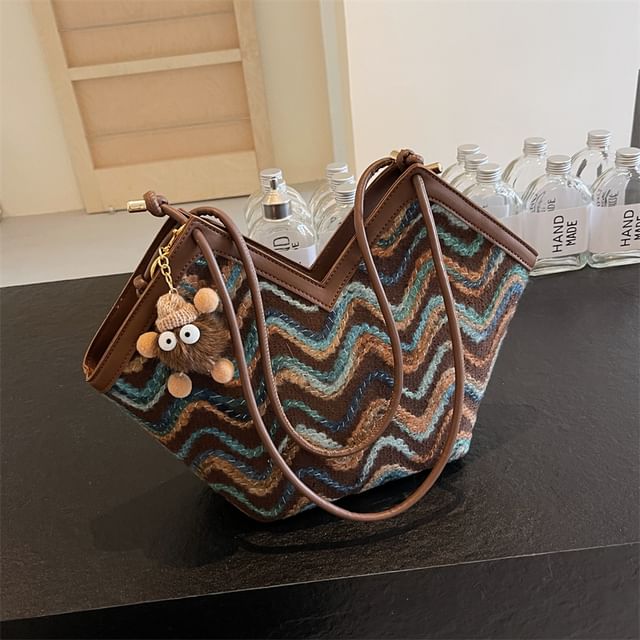 Wavy Striped Tote Bag / Bag Charm / Set