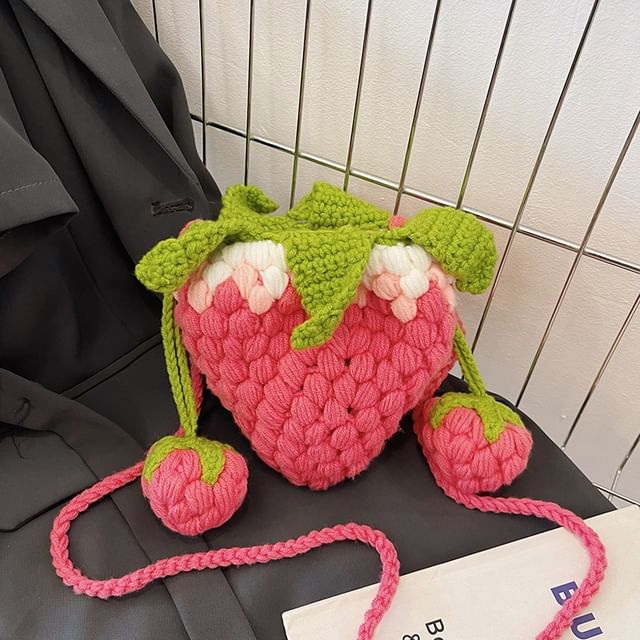 Strawberry Knit Crossbody Bag