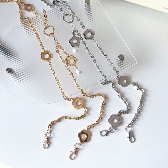 Lanyard Floral Faux Alloy Pearl Phone