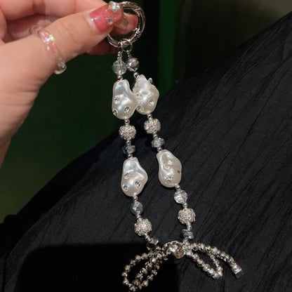 Pearl Rhinestone Phone Faux Strap Irregular