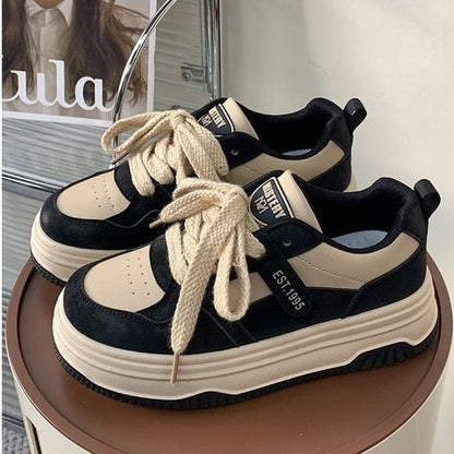 Two Tone Lettering Platform Sneakers