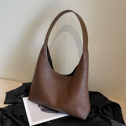 Leather Woven Shoulder Faux Bag