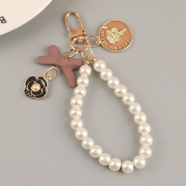 Floral Faux Pearl Bag Charm Keyring (Various Designs)