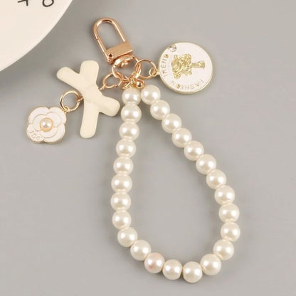 Floral Faux Pearl Bag Charm Keyring (Various Designs)