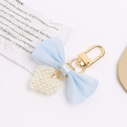 Bow Fabric Heart Faux Pearl Bag Charm Keyring (Various Designs)