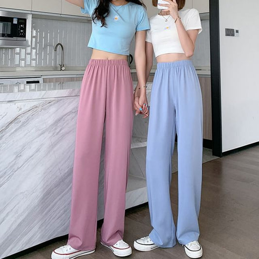 Leg (Various Straight Waist Pants Plain Designs) Elastic