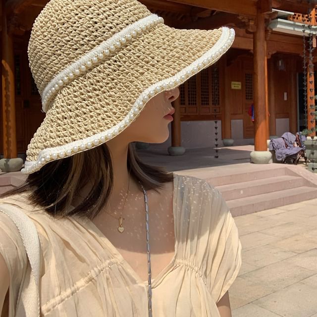 Pearl Hat Sun Straw Faux