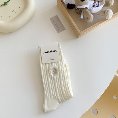 Letter Embroidered Cable Knit Socks / Set