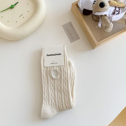 Letter Embroidered Cable Knit Socks / Set