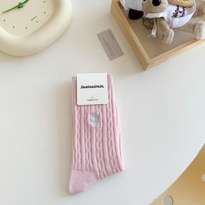 Letter Embroidered Cable Knit Socks / Set