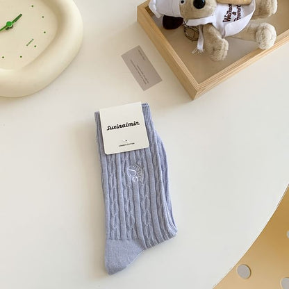 Letter Embroidered Cable Knit Socks / Set