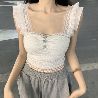 Neck Plain Tank Crop Top Square