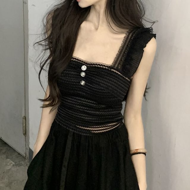 Neck Plain Tank Crop Top Square