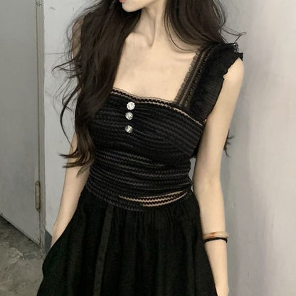 Neck Plain Tank Crop Top Square