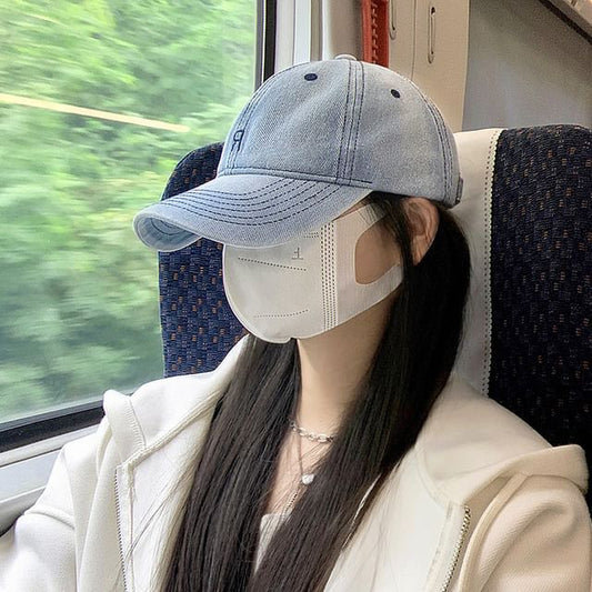 Washed Baseball Cap Denim Lettering Embroidered