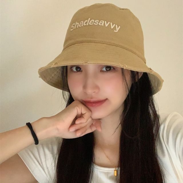 Embroidered Hat Bucket Lettering Distressed