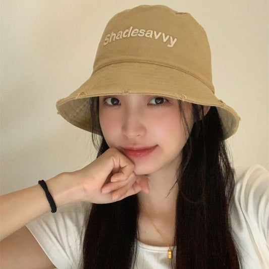 Embroidered Hat Bucket Lettering Distressed
