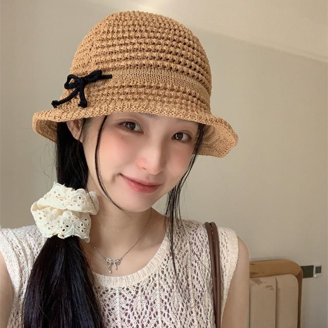 Accent Hat Bucket Woven Bow