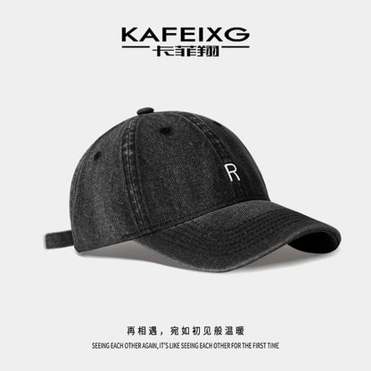 Washed Baseball Cap Denim Lettering Embroidered