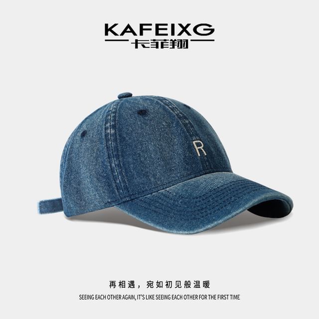 Washed Baseball Cap Denim Lettering Embroidered