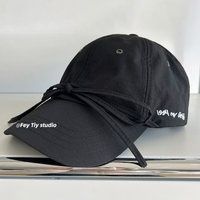 Accent Baseball Cap Embroidered Lettering Bow