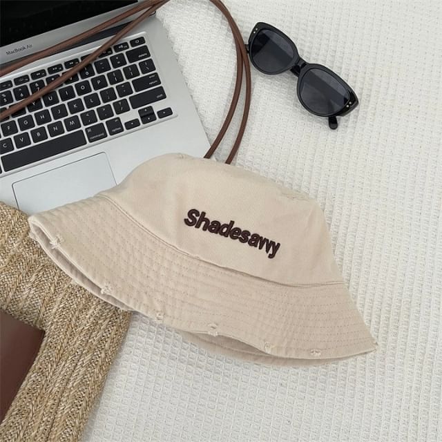 Embroidered Hat Bucket Lettering Distressed