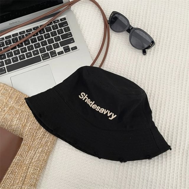 Embroidered Hat Bucket Lettering Distressed