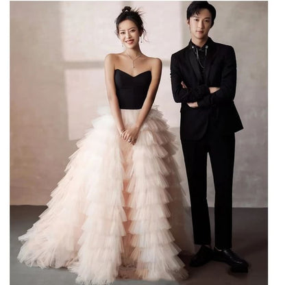 Two A-Line Tone Ruffle Gown Strapless Ball