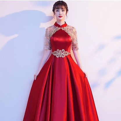 A-Line Gown Sequin Short-Sleeve Evening