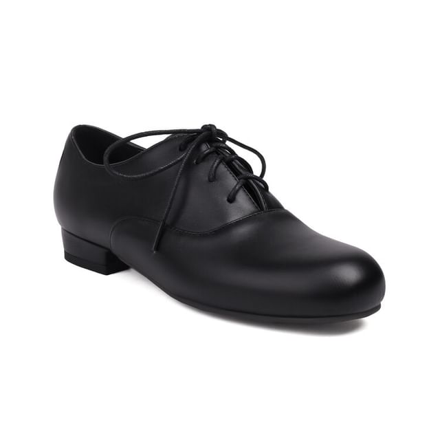 Heel Plain Leather Lace-Up Chunky Faux Shoes