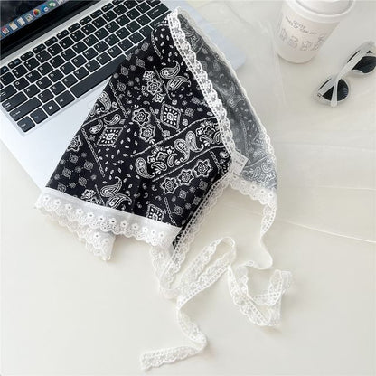 Print Lace Trim Headkerchief