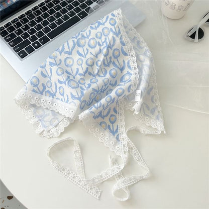 Print Lace Trim Headkerchief