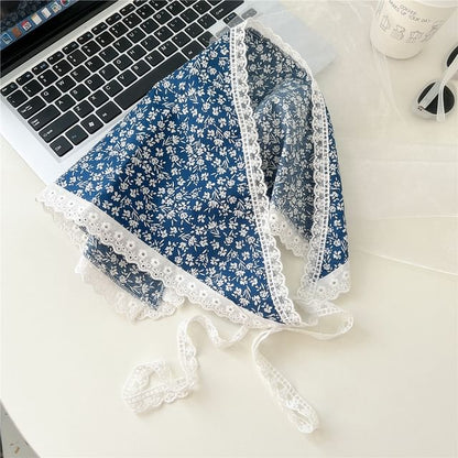 Print Lace Trim Headkerchief