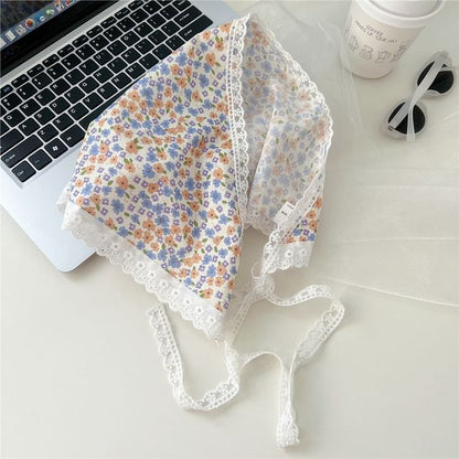 Print Lace Trim Headkerchief