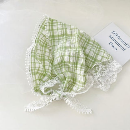 Plaid Lace Trim Headkerchief