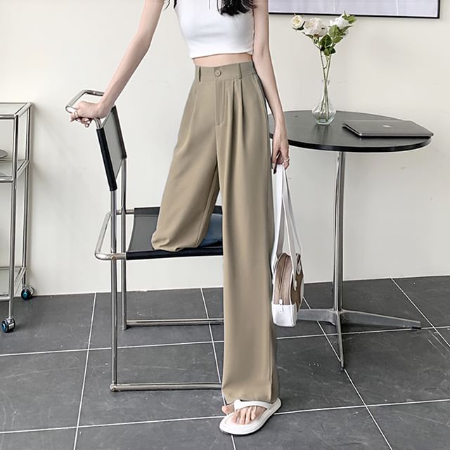 High Waist Plain Loose Fit Dress Pants