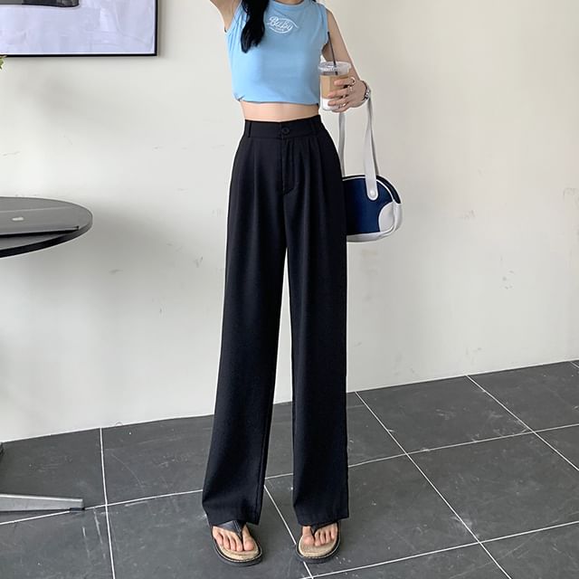 High Waist Plain Loose Fit Dress Pants