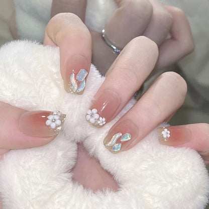 Floral Rhinestone Press On Nail