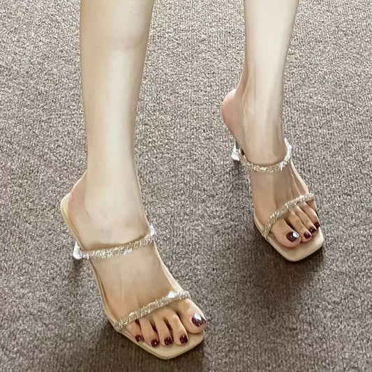 Rhinestone Heel Slide Sandals High